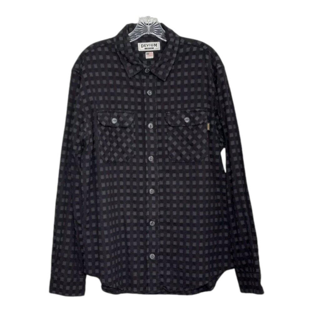Devium USA Shirt Men's Lg Flannel Checkered Button Up Heavyweight Workwear Camp
